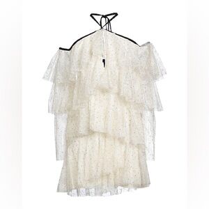 Philosophy di Lorenzo Serafini Cream Lace and Glitter Polka Dot Tiered Dress